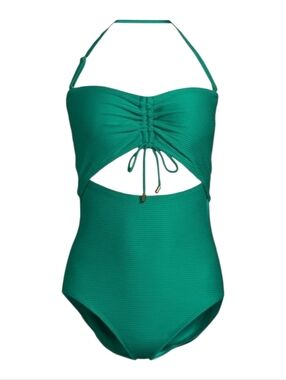 Time and Tru Bandeau Cut Out Seersucker One Piece Swimsuit
